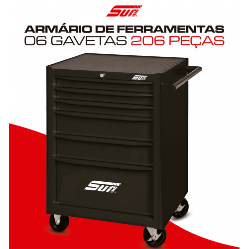 ARMÁRIO COM 6 GAVETAS  + 206 ferramentas